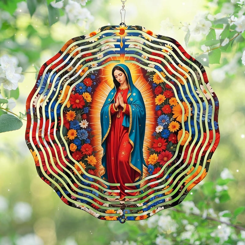 FLAGWIX Christian Gifts for Women Faith - Virgen de Guadalupe 3D Stainless Steel Metal Wind Spinners 12 in - Our Lady of Guadalupe Wind Spinner Outdoor, Religious Gifts for Mom Grandma - Image 1